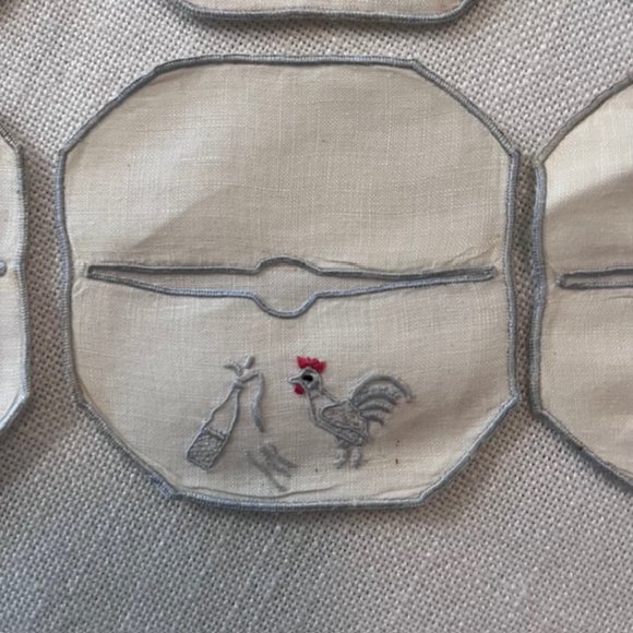 Vintage 1950's Rooster Linen Stemware Coaster Slippers (Set of 12) - Picture 5 of 7